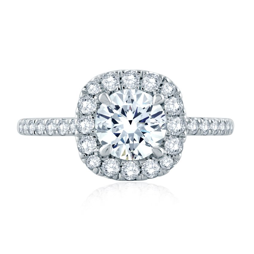 14K White Gold Cushion Halo Engagement Ring