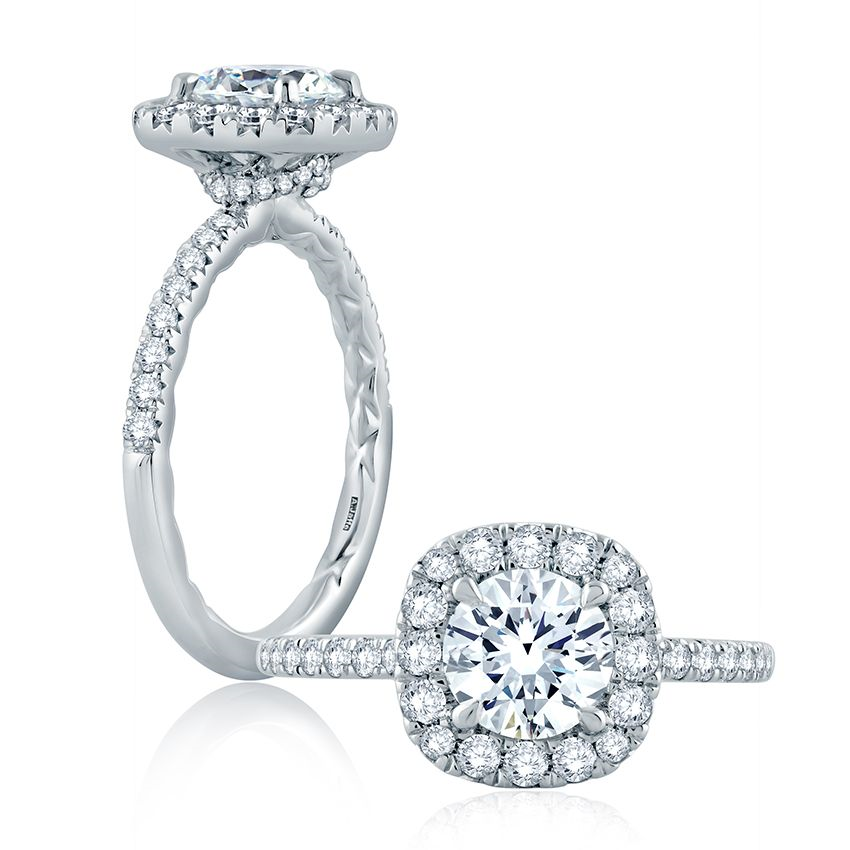 14K White Gold Cushion Halo Engagement Ring
