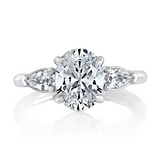 14K White Gold Three Stone Oval Natural Diamonds Engagement Ring