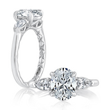 14K White Gold Three Stone Oval Natural Diamonds Engagement Ring