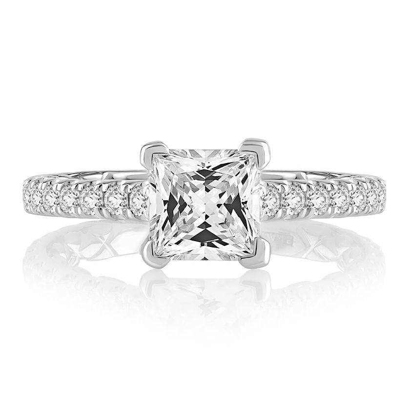 14K White Gold Princess Center Hidden Halo Engagement Ring