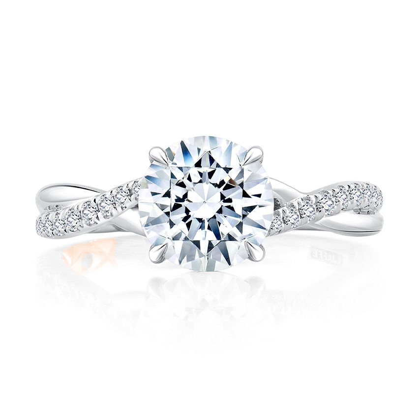 14K White And Rose Gold Twist Round Diamond Engagement Ring