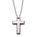 Black IP And Stainless Steel Cross Pendant