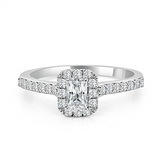 14K White Gold 0.26Ct Emerald Cut Diamond Halo Engagement Ring