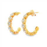 14K Yellow Gold 15Mm Round Contemporary Natural Diamonds Hoop Earrings