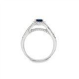 14K White Gold Square Cushion Sapphire Halo Ring