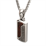 Stainless Steel Dog Tag Pendant With Dinobone & Meteorite Inlay