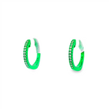 14K Neon Green White Gold 12Mm Round Huggie Natural Diamonds Hoop Earrings