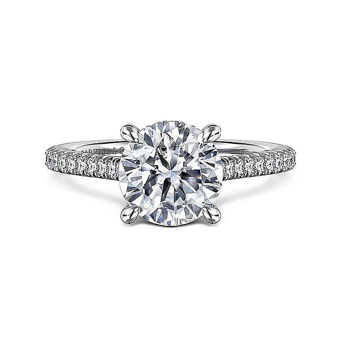 14K White Gold Aline Round Diamond Hidden Halo Engagement Ring