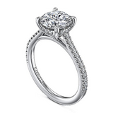 14K White Gold Aline Round Diamond Hidden Halo Engagement Ring