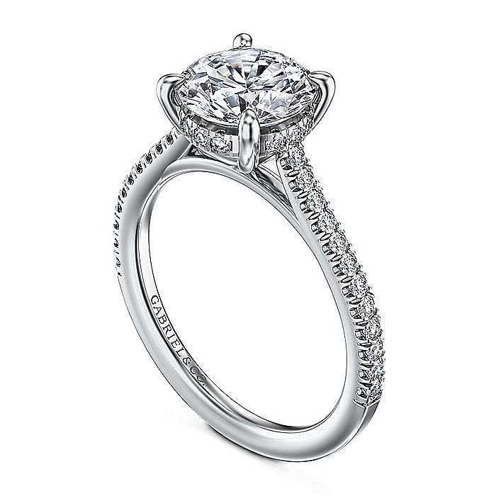 14K White Gold Aline Round Diamond Hidden Halo Engagement Ring
