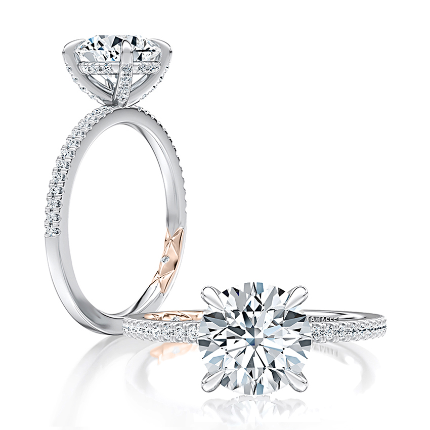 14K White And Rose Hidden Halo Diamond Engagement Ring