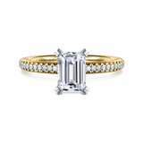 14K Yellow And White Gold Straight Emerald Shaped Diamond Engagement Ring
