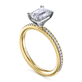 14K Yellow And White Gold Straight Emerald Shaped Diamond Engagement Ring
