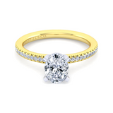 14K Yellow And White Gold Straight Oval Shaped Diamond Engagement Ring
