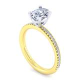 14K Yellow And White Gold Straight Oval Shaped Diamond Engagement Ring