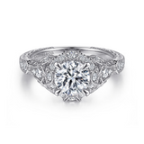 14K White Gold Annadale Vintage Inspired Halo Round Diamond Engagement Ring
