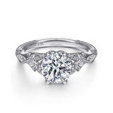 18K White Gold Indira Vintage Inspiration Round Diamond Engagement Ring