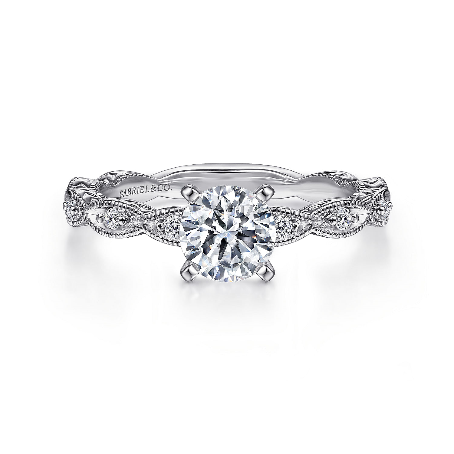 14K White Gold Sadie Vintage Inspired Round Diamond Engagement Ring