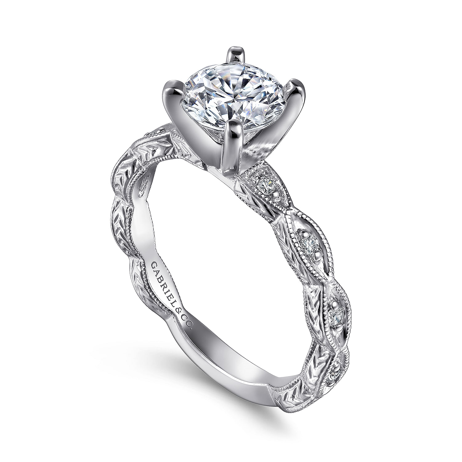 14K White Gold Sadie Vintage Inspired Round Diamond Engagement Ring