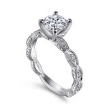 14K White Gold Sadie Vintage Inspired Round Diamond Engagement Ring