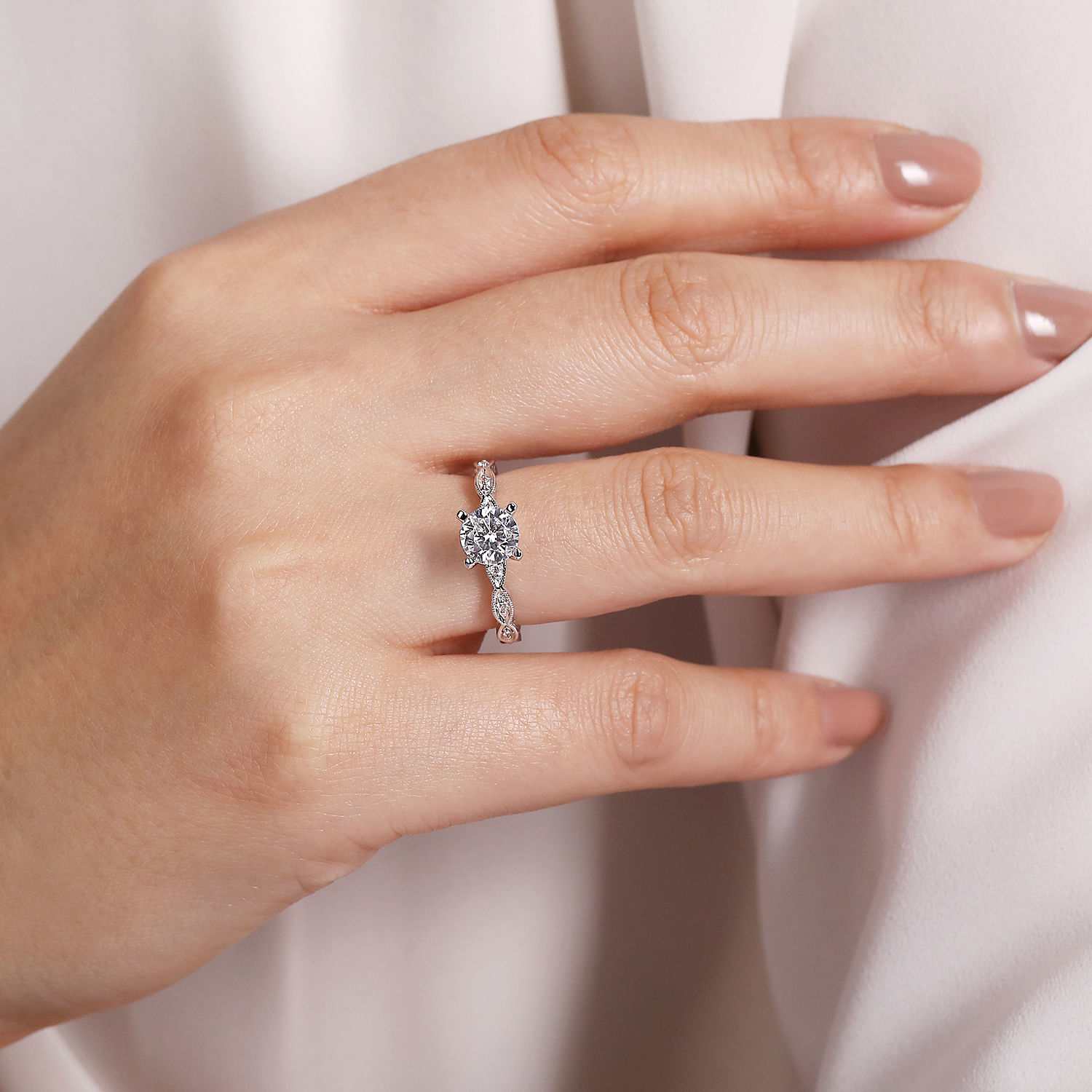 14K White Gold Sadie Vintage Inspired Round Diamond Engagement Ring