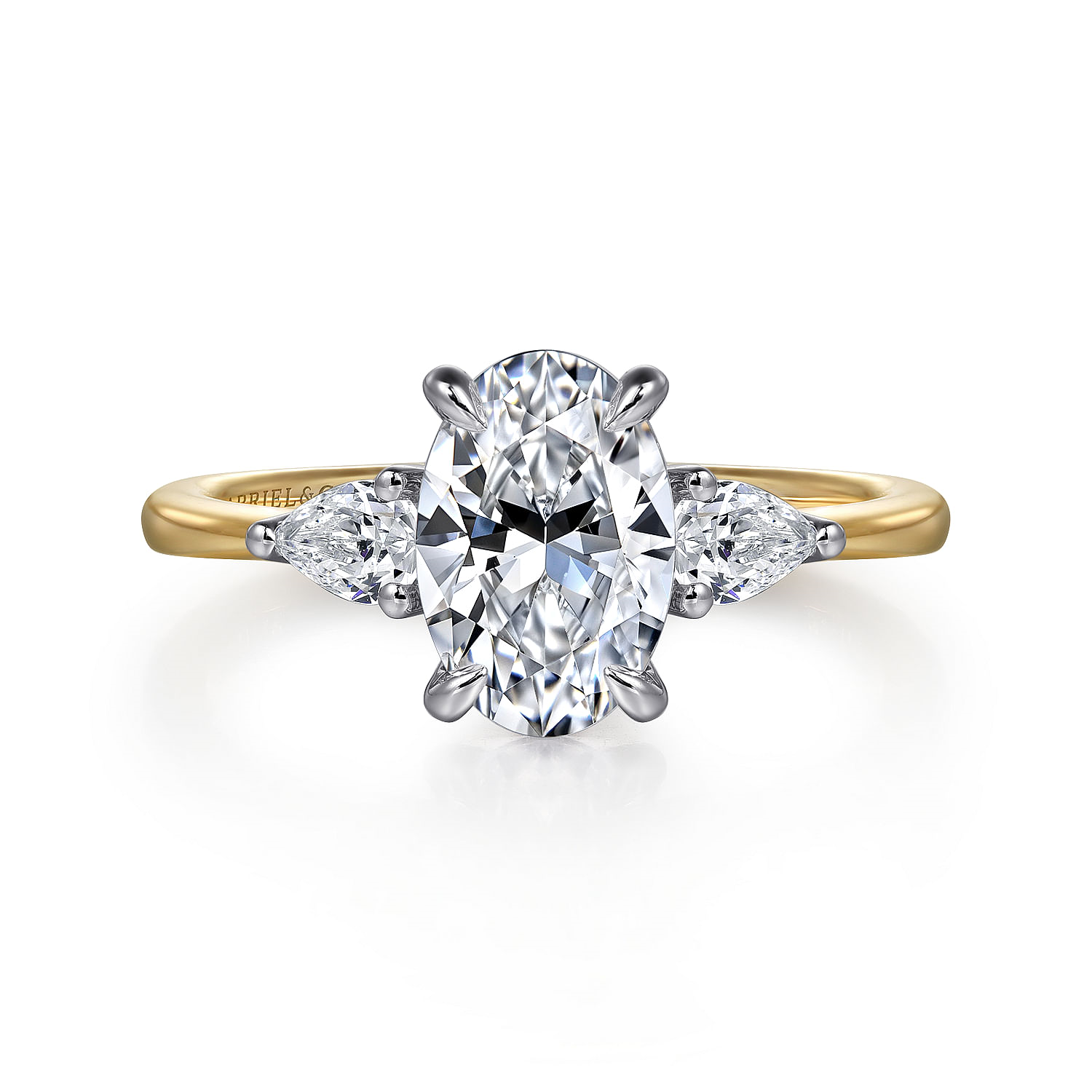 14K Yellow And White Gold Sima Three Stone Oval Diamond Engagement Ring