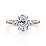 14K Yellow And White Gold Sima Three Stone Oval Diamond Engagement Ring