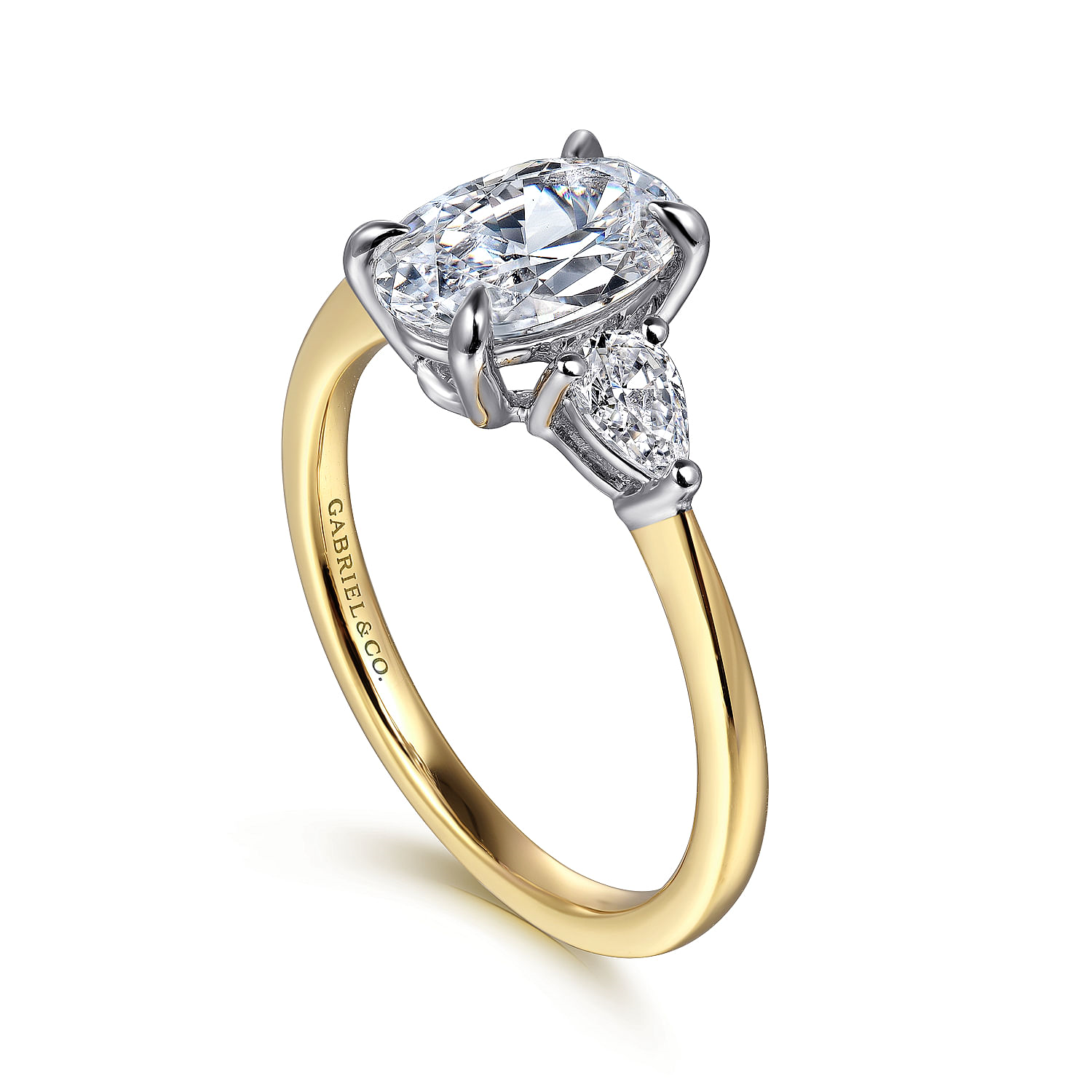 14K Yellow And White Gold Sima Three Stone Oval Diamond Engagement Ring