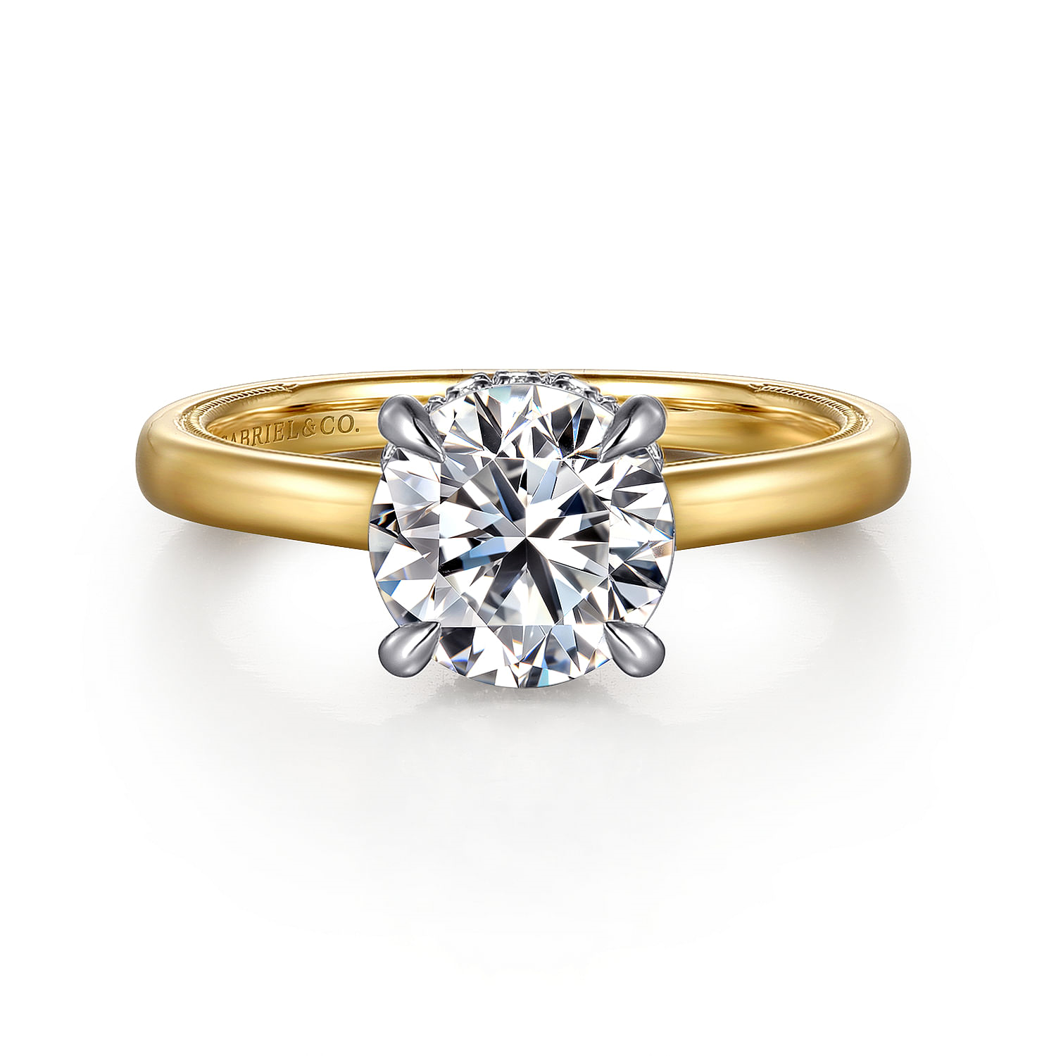 14K Yellow And White Gold Sandi Hidden Halo Round Diamond Engagement Ring