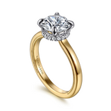 14K Yellow And White Gold Sandi Hidden Halo Round Diamond Engagement Ring