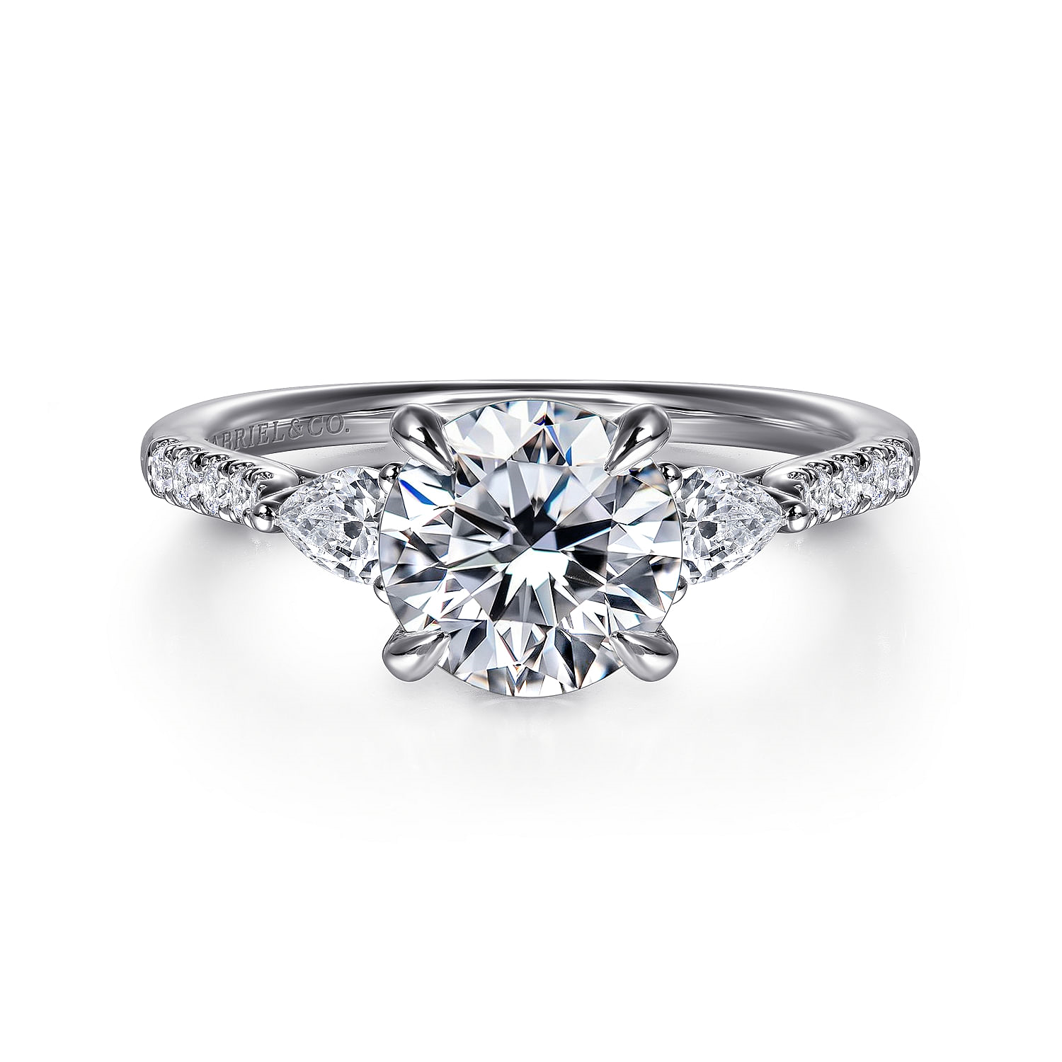 14K White Gold Monty Three Stone Round Diamond Engagement Ring