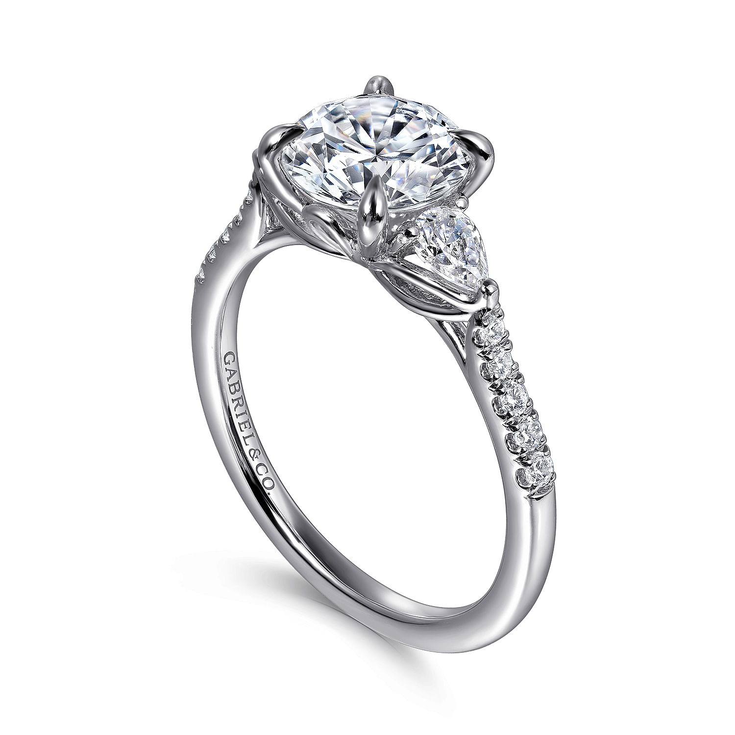 14K White Gold Monty Three Stone Round Diamond Engagement Ring