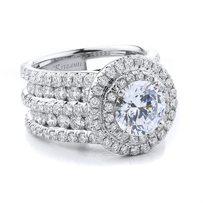 18K White Gold Double Halo Round Natural Diamonds Engagement Ring