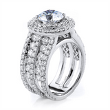 18K White Gold Double Halo Round Natural Diamonds Engagement Ring