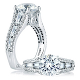 14K White Gold Art Deco Inspired Wide Band Engagement Ring