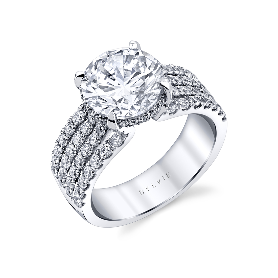 14K White Gold Dawn Wide Band Round Natural Diamonds Engagement Ring