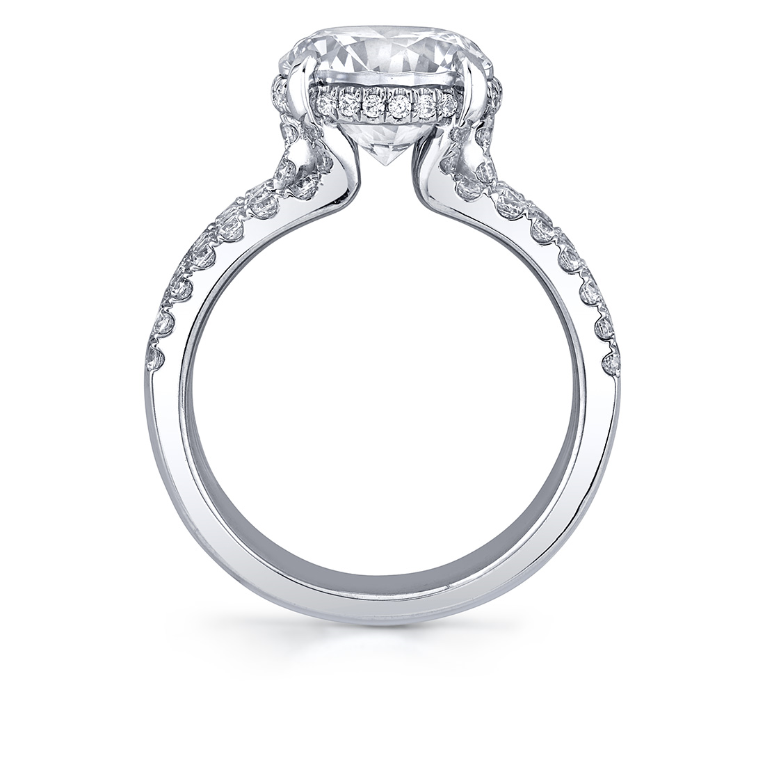 14K White Gold Dawn Wide Band Round Natural Diamonds Engagement Ring