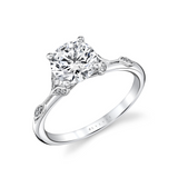14K White Gold Lotus Floral Round Natural Diamonds Engagement Ring