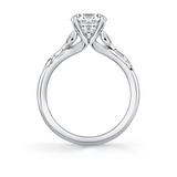 14K White Gold Lotus Floral Round Natural Diamonds Engagement Ring