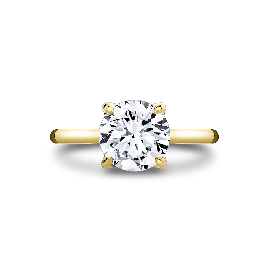 14K Yellow Gold Chrys Solitaire Round Natural Diamonds Engagement Ring