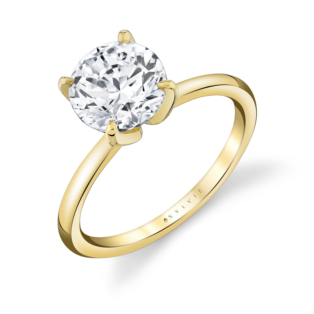 14K Yellow Gold Chrys Solitaire Round Natural Diamonds Engagement Ring