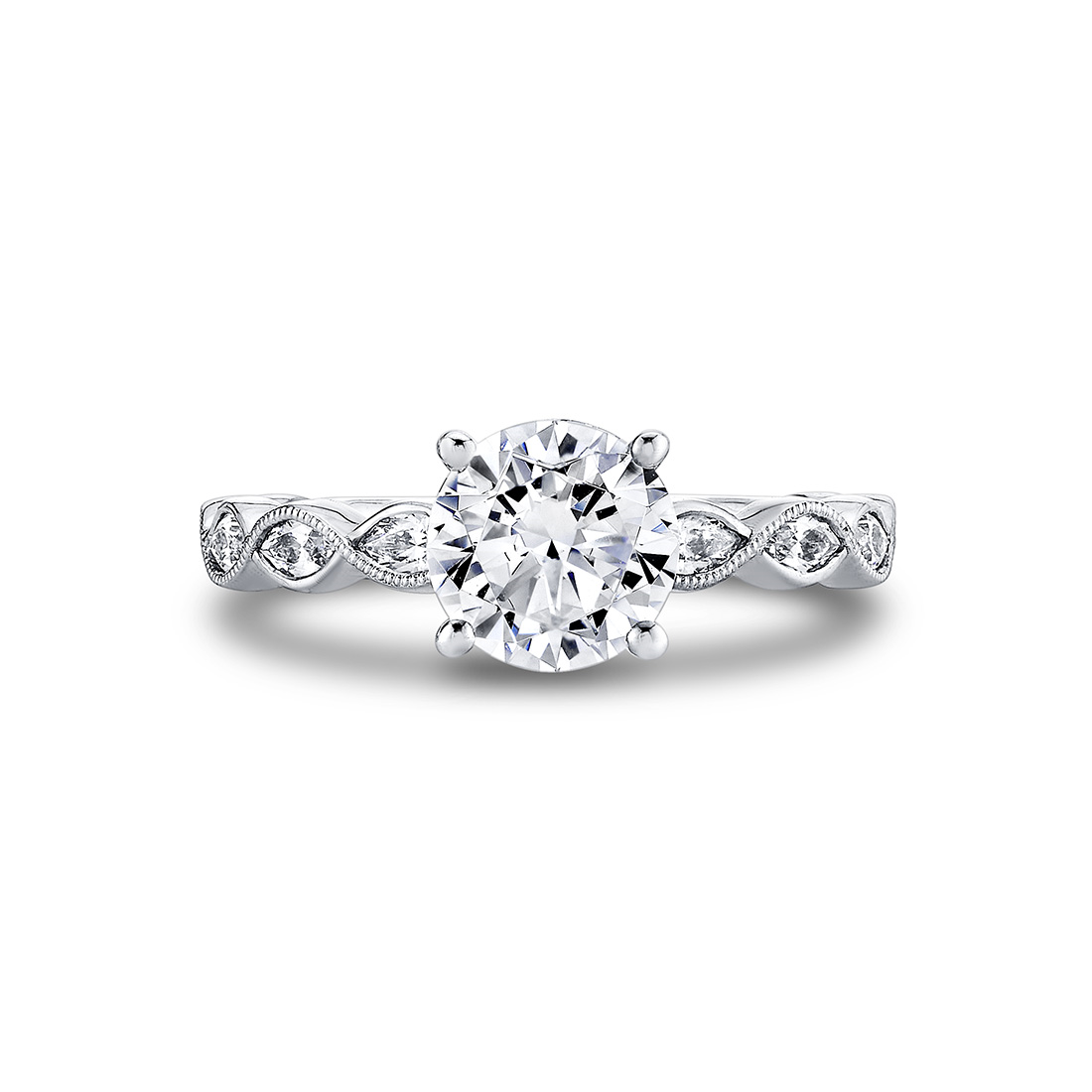 14K White Gold Ivy Vintage Round Natural Diamonds Engagement Ring