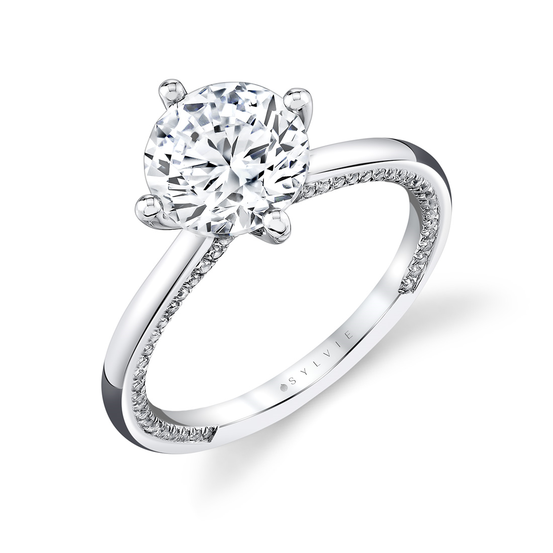14K White Gold Kate Compass Set Round Diamond Engagement Ring