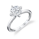 14K White Gold Kate Compass Set Round Diamond Engagement Ring