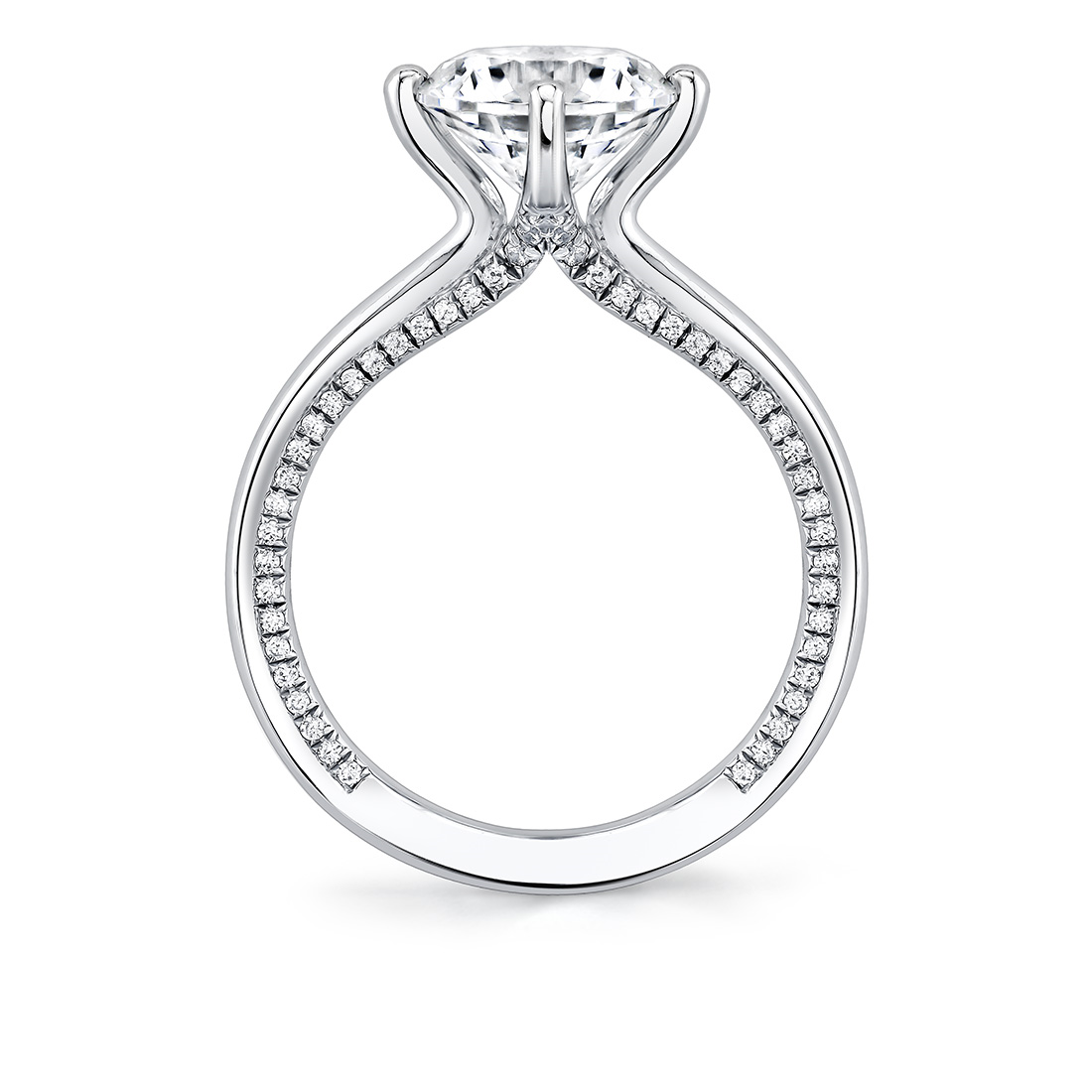 14K White Gold Kate Compass Set Round Diamond Engagement Ring