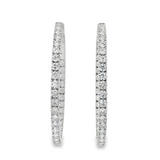 14K White Gold 50Mm Round Inside Out Natural Diamonds Hoop Earrings