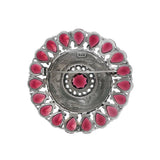 JT ESTATE Sterling Silver Violet Glass And Marcasite Medallion Brooch