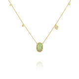 18K Yellow Gold Opal Halo Necklace
