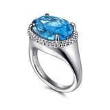Sterling Silver Oval Swiss Blue Topaz Cocktail Bujukan Ring